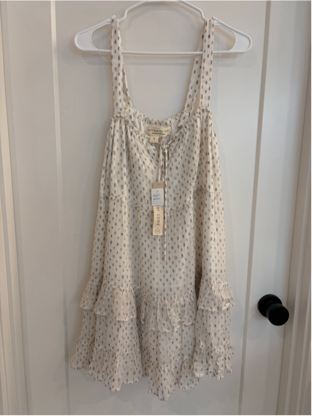 Saltwater Luxe Clarice Mini Dress Ivory Metallic Gold Lurex S NWT